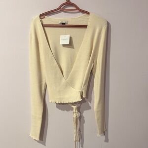 NWT Cream Ribbed Wrap Sweater